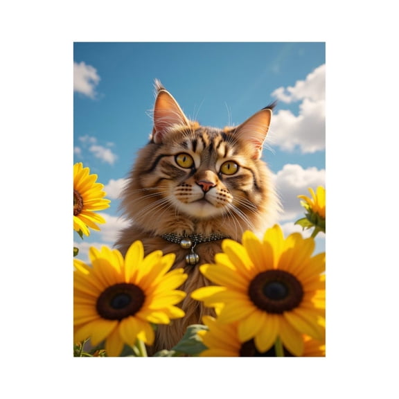 Paint By Numbers Kit for Adults Beginner - DIY Cat Among Sunflowers Sky Serene Canvas Painting Kits for Adults, Frameless Paint By Number for Adults for Home Wall Decor 16x20 Inch