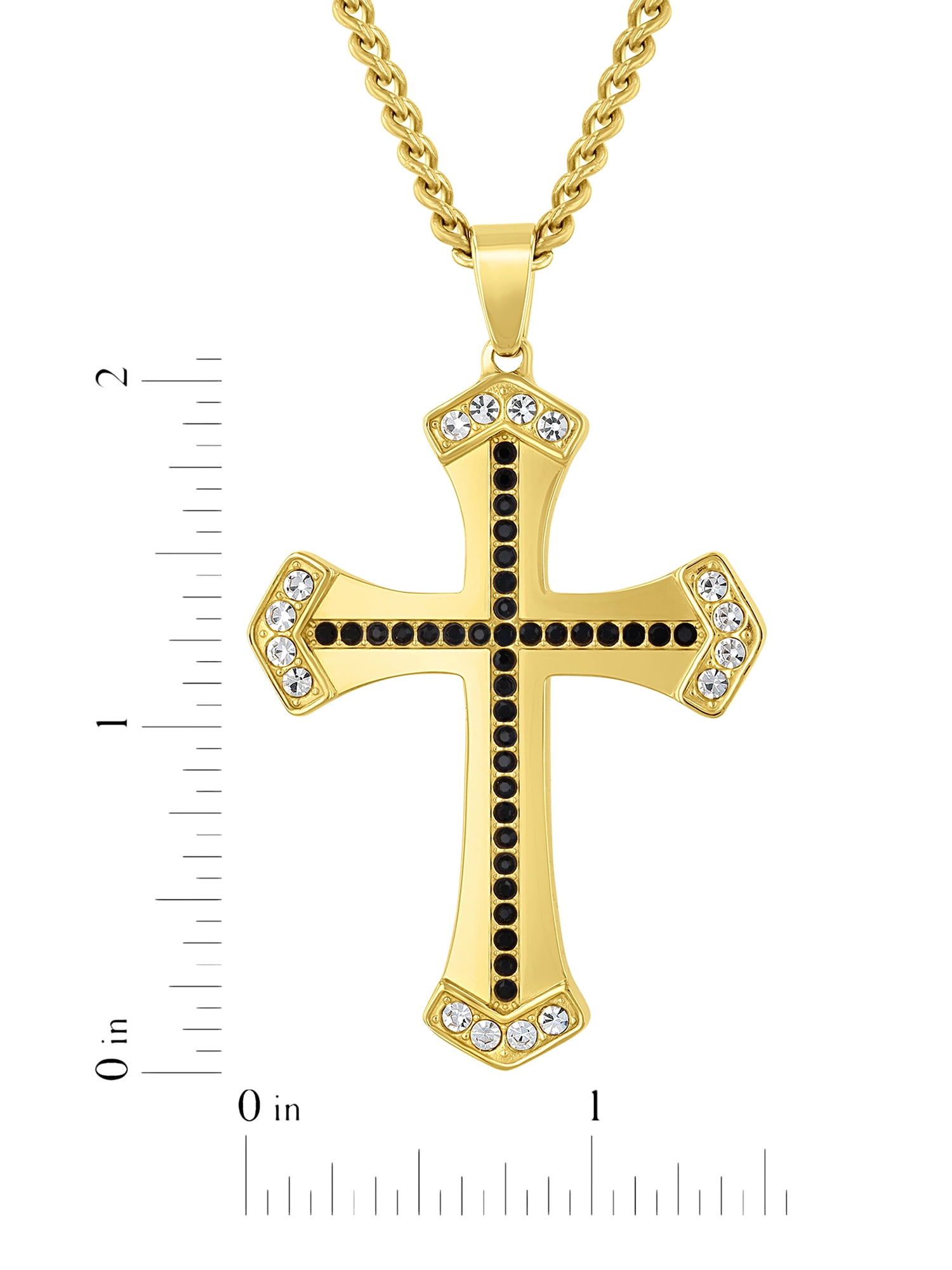 Men's Stainless Steel Yellow-tone Cross Pendant with Black and White Crystals- Believe by Brilliance