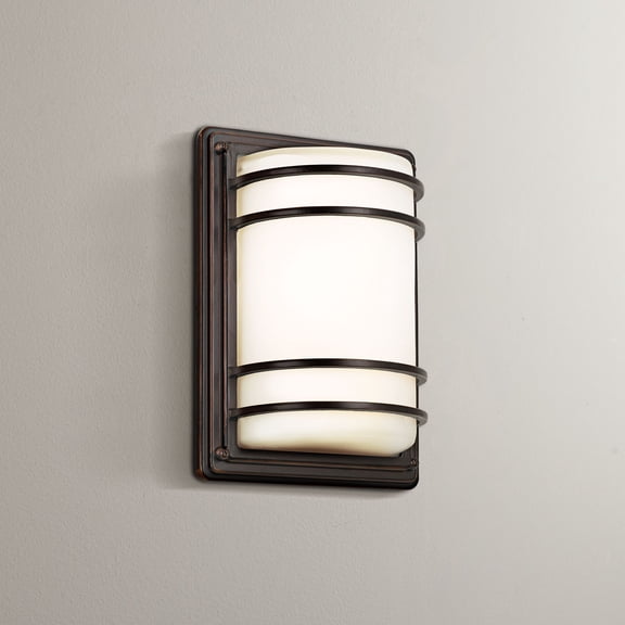 John Timberland Habitat Modern Wall Light Sconce Rubbed Bronze Hardwire 7 1/2" Fixture Opal Glass Shade for Bedroom Bathroom Vanity Reading Hallway