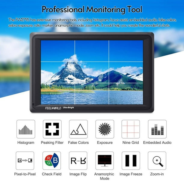 FEELWORLD FW279S 7 Inch 2200nit Ultra Bright Daylight Viewable Camera Field  Monitor Thin Design 3G-SDI 4K Input Output 1920*1200 IPS Panel for Outside 