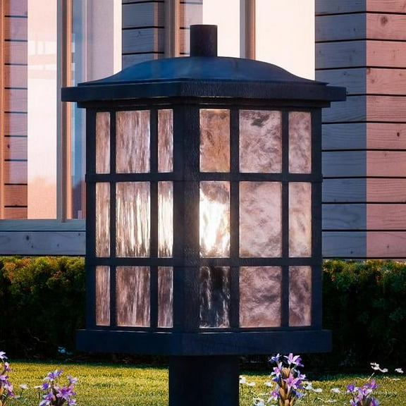Urban Ambiance Luxury Craftsman Outdoor Post Light, Medium Size: 16.5"H x 9.5"W, with Tudor Style Elements, Highly-Detailed Design, High-End Black Silk Finish and Water Glass, UQL1246