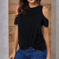 thumbnail image 4 of Wenyuyu Women’s Cold Shoulder T Shirts Short Sleeve Round Neck Tops Summer Trendy Casual Knot Twist Tunic Tee Blouses Black XL, 4 of 6