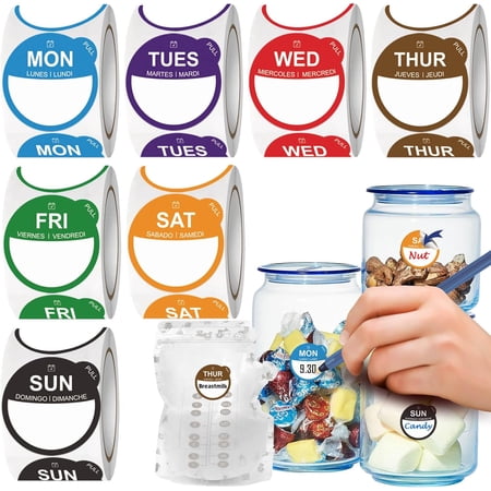 Food Labels Stickers 7 Day of The Week, Removable Day Label Peel Tab for Container Kitchen Freezer Breastmilk Restaurant Supplies Dot Week Monthly Planner Inventory Management Meal Prep Accessory