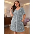 thumbnail image 3 of SHOWMALL Women's Plus Size Nightgown Short Sleeve Sleepwear Floral Pajama Dress Comfy Sleepshirts Casual Loungewear with Pockets, Size 2X, 3 of 8