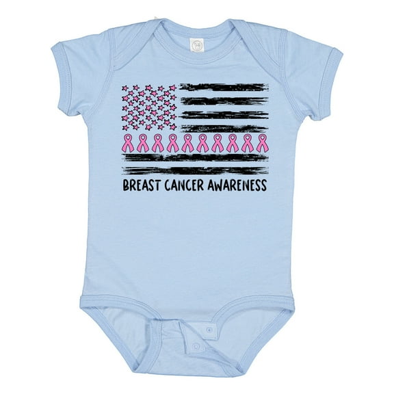 Inktastic Breast Cancer Awareness Pink Ribbons and Flag Boys or Girls Baby Bodysuit