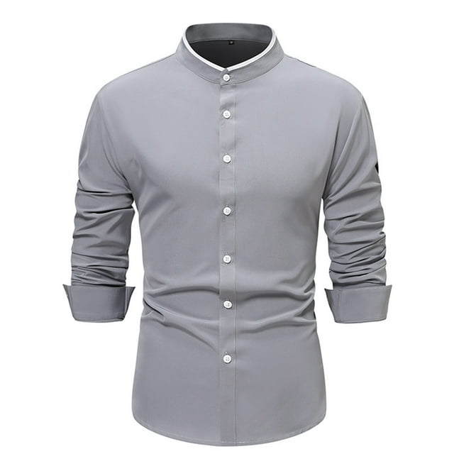 pstuiky Camisas casuales de manga larga para hombre, Camisa de manga larga con botones y cuello redondo con estampado informal a la moda para hombre Tops casuales para hombres xxl