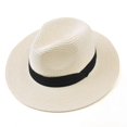 thumbnail image 4 of Sombrero de paja de ala grande, sombrero de playa, sombrilla, sombrero protector solar, sombrero de paja de jazz para mujer, sombrero de paja panamá, 4 of 5