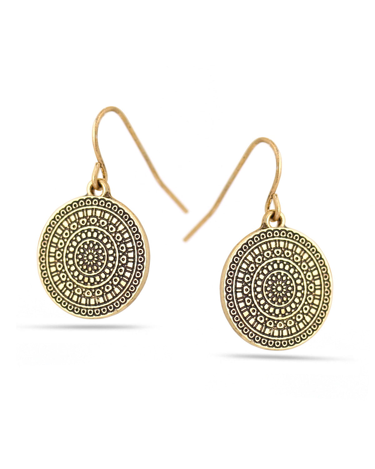 TAZZA WOMEN'S OXIDIZED ANTIQUE LOOK VINTAGE BOHO STYLE GOLD ROUND DROP EARRINGS