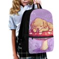 thumbnail image 3 of Binienty Kids Cute Sleeping Puppy Mushroom Print Backpack 6-12 Years Old, Purple Adjustable Strap School Book Bag with Front Zipper Pocket Side Mesh Pockets for Daily Commute Travel, 3 of 6