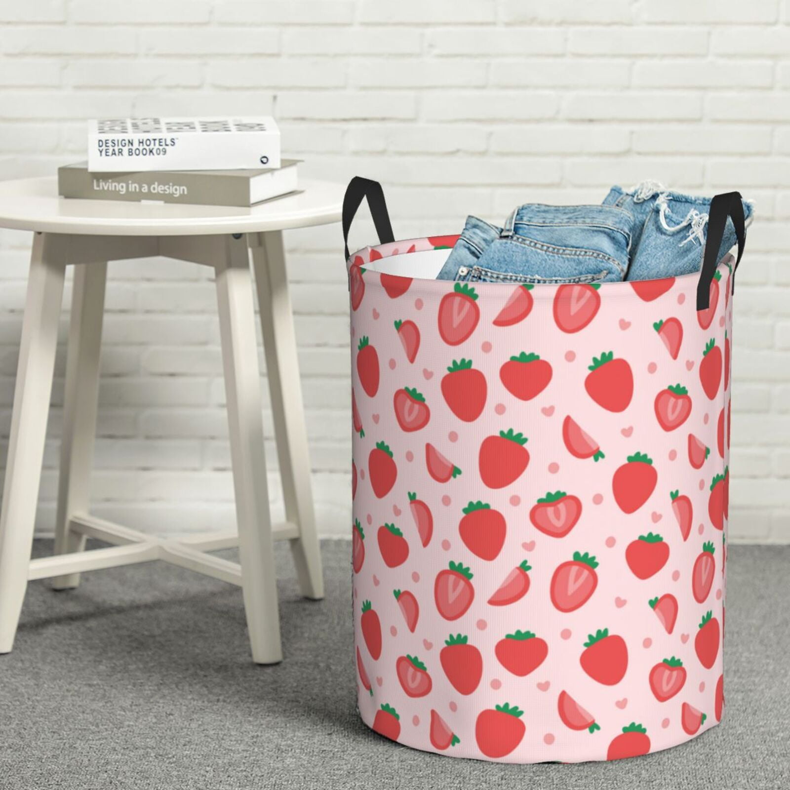 Xecao Strawberry Print Laundry Hamper Basket,designed for Blanket Storage and Nursery Clothes in the Bedroom