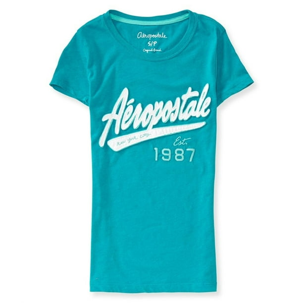 Camiseta Gráfica Aeropostale Mujeres NYC 1987 Verde Mediano
