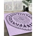 thumbnail image 3 of Ahgly Company Machine Washable Indoor Round Transitional Purple Flower Purple Area Rugs, 4' Round, 3 of 7