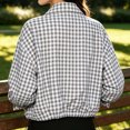 thumbnail image 4 of DISKEBUISS Women's Cropped Gingham Plaid Jacket Lapel Zip & Snap Long Sleeve Short Outerwear for Fall Winter, 4 of 8