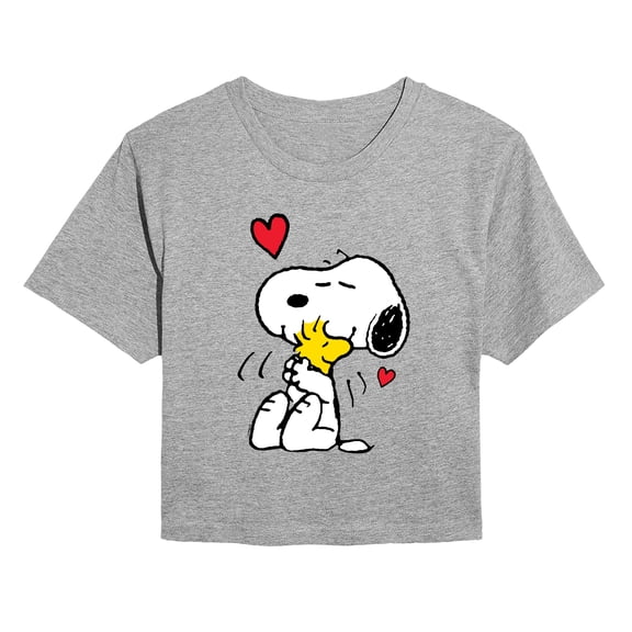 Peanuts - Snoopy & Woodstock Heart - Juniors Cropped Graphic T-Shirt