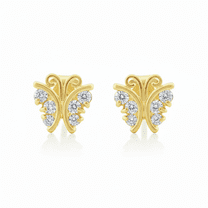 VINALI 14K Solid Yellow Gold Womans CZ Small Butterfly Stud Earrings - 0.22in
