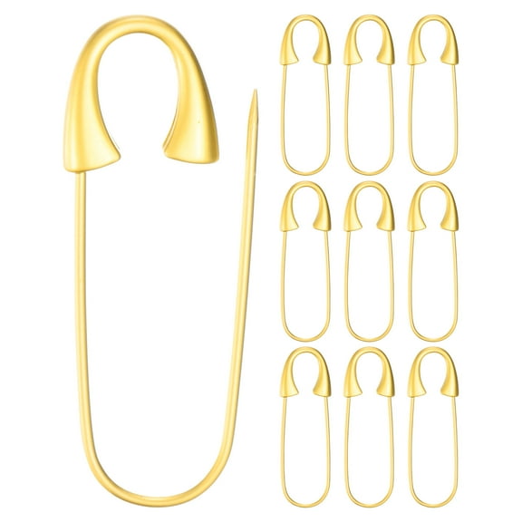 Uxcell 10-Pack Large Safety Pin, 1.73 In(44mm) Zinc Alloy Heavy Brooch Pin for Sewing ClothesDecorative Safety Pins [Gold Tone]