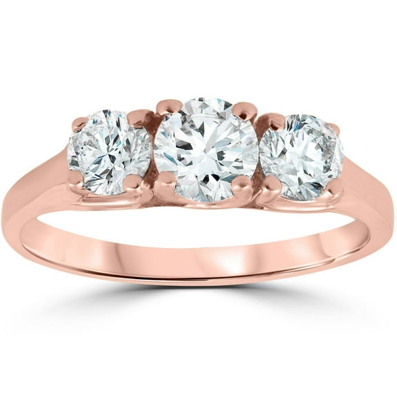 Pompeii 1ct Three Stone Solitaire Diamond Anniversary Engagement Ring 14k Rose Gold