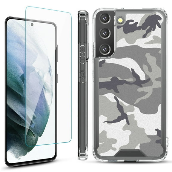 Shockproof Bumper Phone Case for Samsung Galaxy S22  / S22 Plus 5G, with Tempered Glass Screen Protector, by OneToughShield ® - Urban Camo