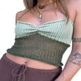 thumbnail image 2 of Womens Halter Crop Cami Tops  Sleeveless Contrast Color Slim Fit Ruched Knit Camisole, 2 of 4