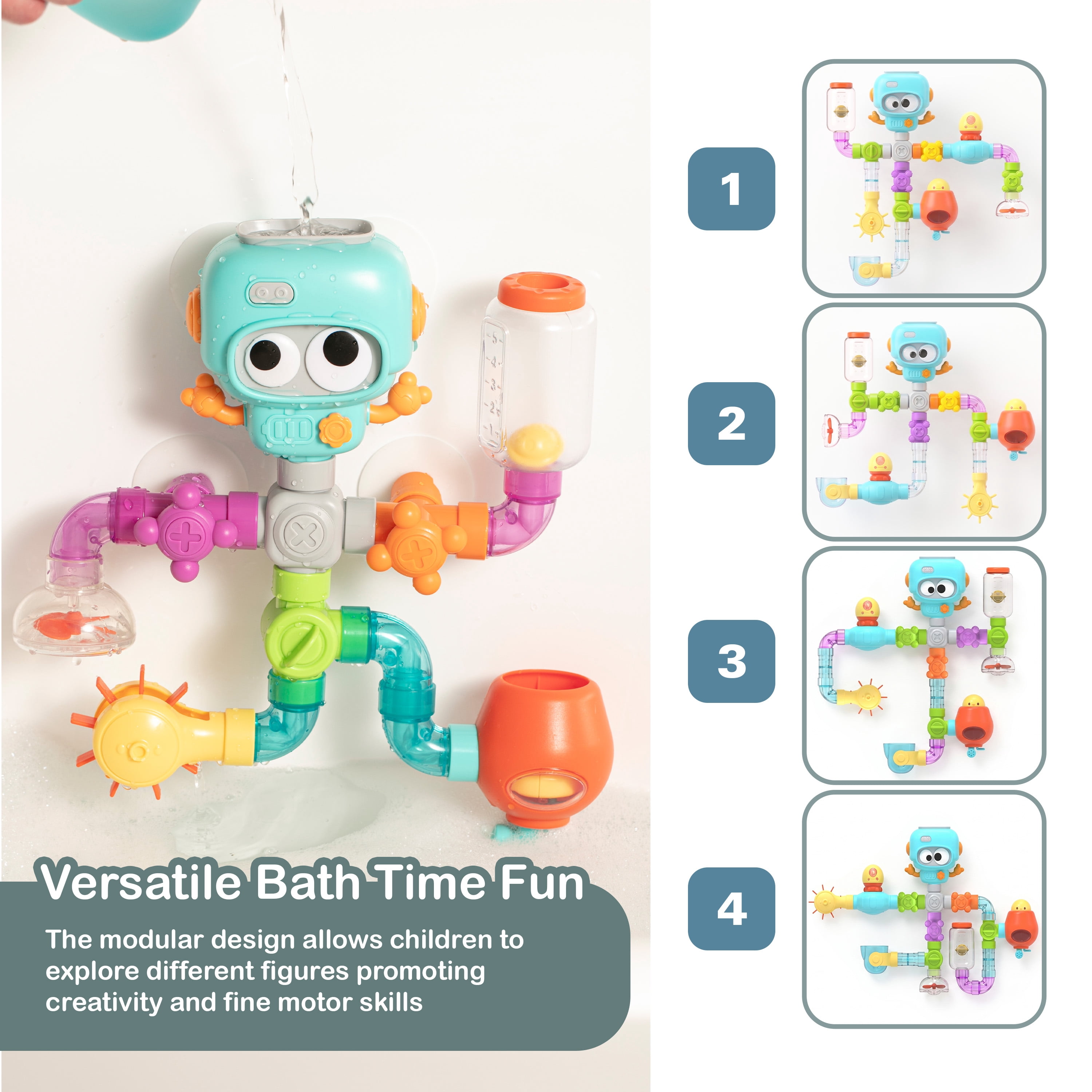 Sperric Build & Splash Bath Pipe Toys – Fun DIY Water Construction Set with Valves & Tubing, STEM Learning Sensory Wall Bath Toys for Toddlers & Kids