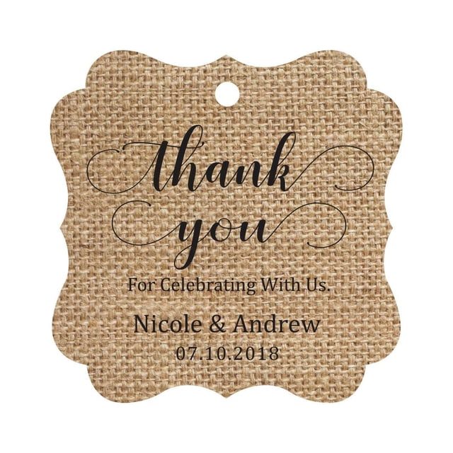 Darling Souvenir Custom Names Thank You For Celebrating With Us Wedding Hang Tags Personalized Party Tags-Burlap-50 Tags