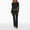 Black, variant on Elippeo Women Pants Suit, Elegant Long Sleeve Crew Neck T-shirt with Low Waist Flare Pants Office Outfit