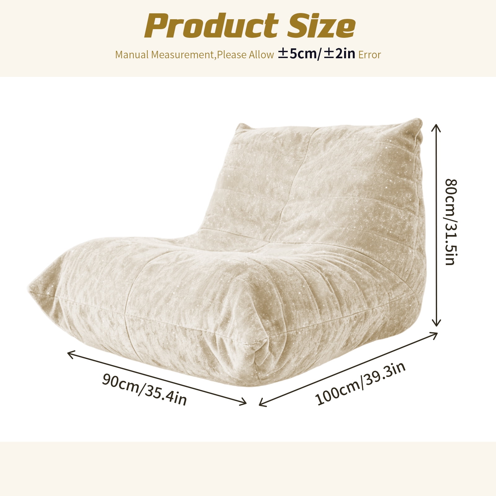 Leumius Bean Bag Chair,L-Shaped Memory Foam Bean Bag Sofa for Adults,Beanbags Lazy Sofa for Bedroom, Living Room, Office and Home,White