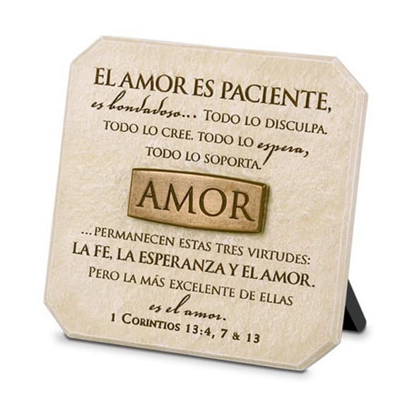 Amor (Love) Sandstone 3.75 x 3.75 Cast Stone Bronze Title Bar Plaque