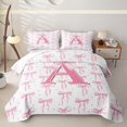 thumbnail image 2 of meiyoeat Pink Bow Quilt Full For Girls,Coquette Bowtie Monogrammed A Print Full Bedspread Sets For Kids,3-Piece, 2 of 7