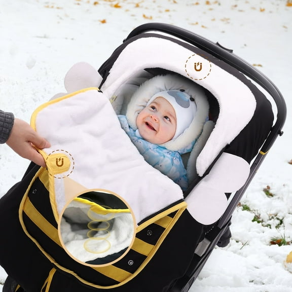 Baby Car Seat Cover, Caveen Winter Infant Carseat Canopy, Warm Plush Fleece Shield Covers to Protect Baby from Cold Wind Snow, Black