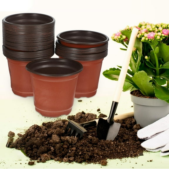 GOOHOCHY  50 PCS Plant Pot with Drainage Bulk Self Watering Pots Flower Indoor Brown