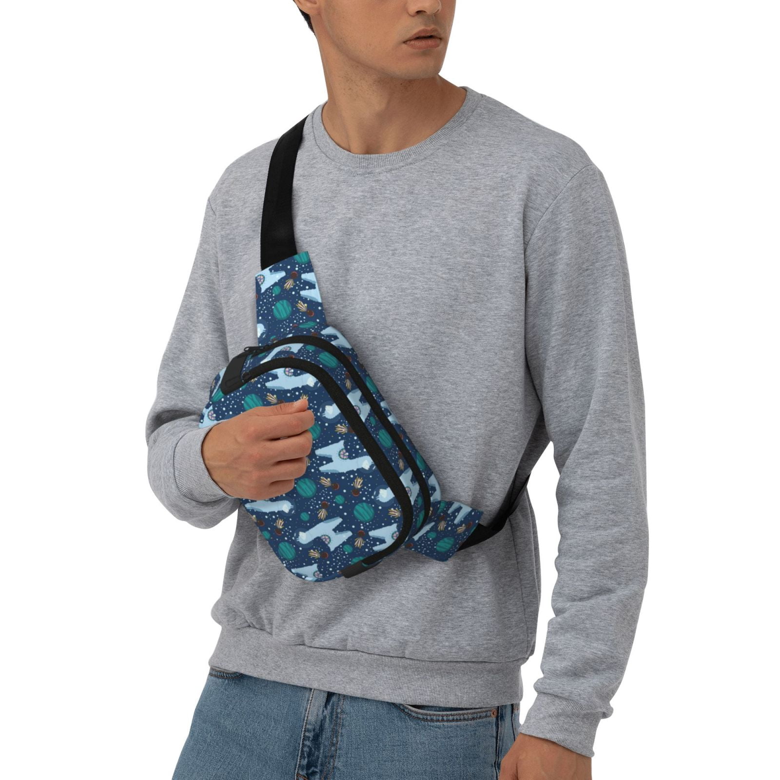 Picia Alpaca Astronaut in Space Print Square Double-Layer Waist Bag Mini Adjustable Waist Belt Bag Exercise Running Travel Hiking