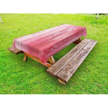 Pink and White Outdoor Tablecloth, Distressed Vintage Grunge Texture Image of Wood Planks Painted in Pink, Decorative Washable Fabric Picnic Tablecloth, 58 X 120 Inches, Dark Coral Pink, by (Best Paint For Wood Picnic Table)