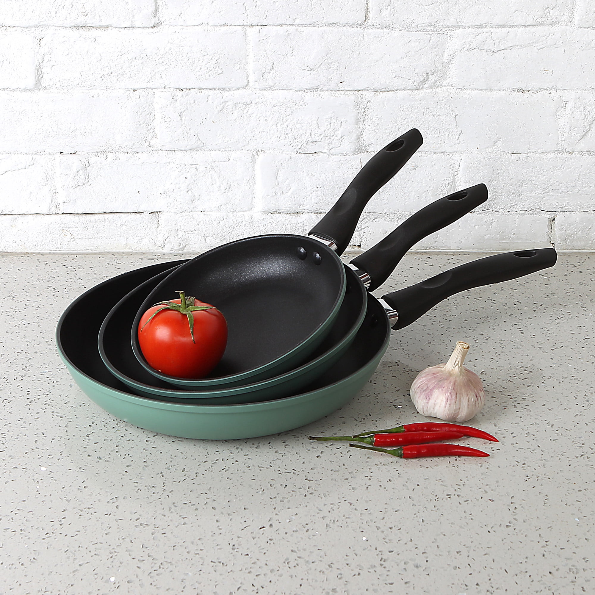 Mainstays 3 Pieces Aluminum Nonstick Skillets Set Green Sage