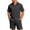 Black, variant on LEKWK 2 Piece Set for Men Loose Fit Solid Textured Beach Vacation Summer Outfits Button Down Short Sleeve Collared Tops and Elastic Waist Shorts