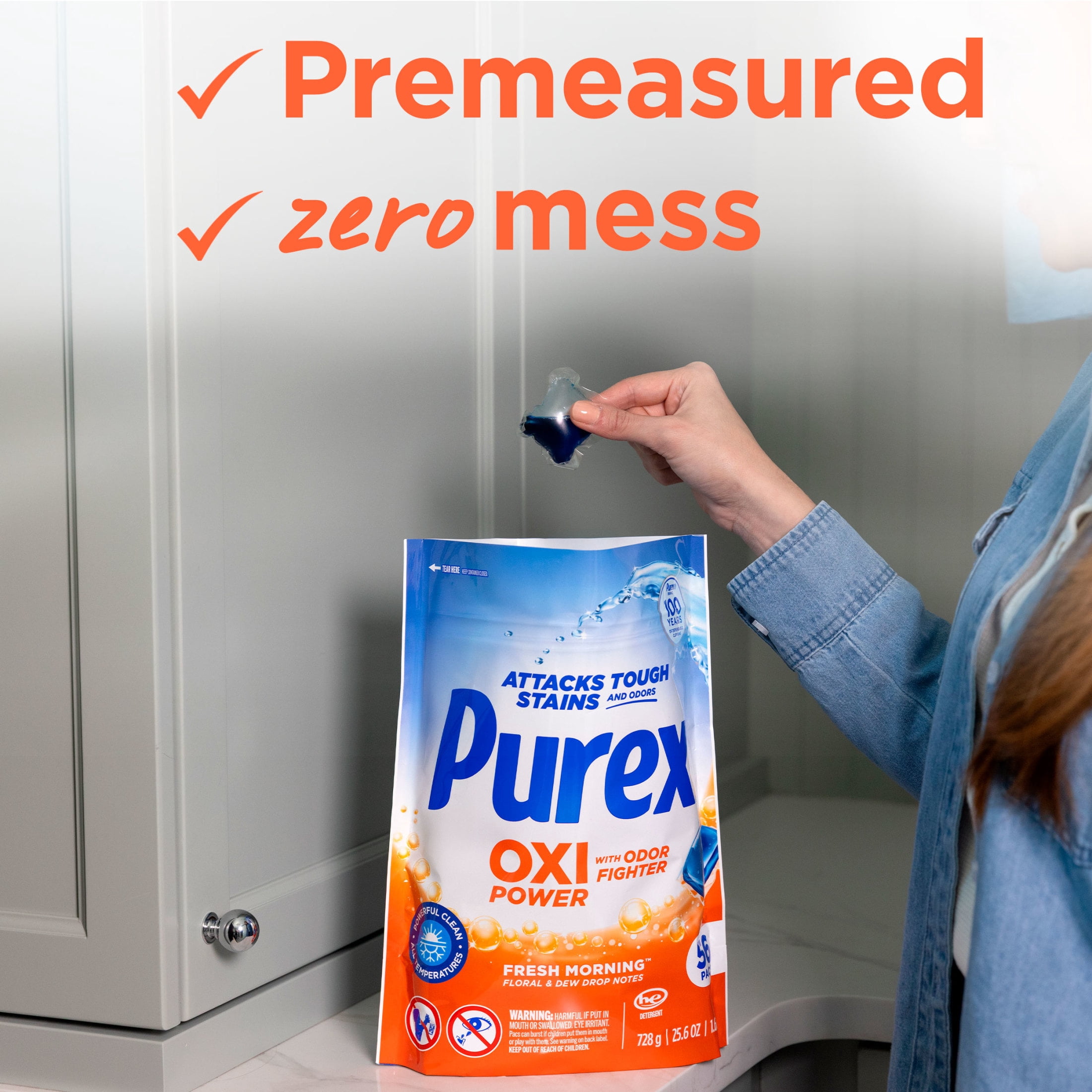(4 pack) Purex Oxi Power + Odor Fighter Laundry Detergent Pacs, 56 ct