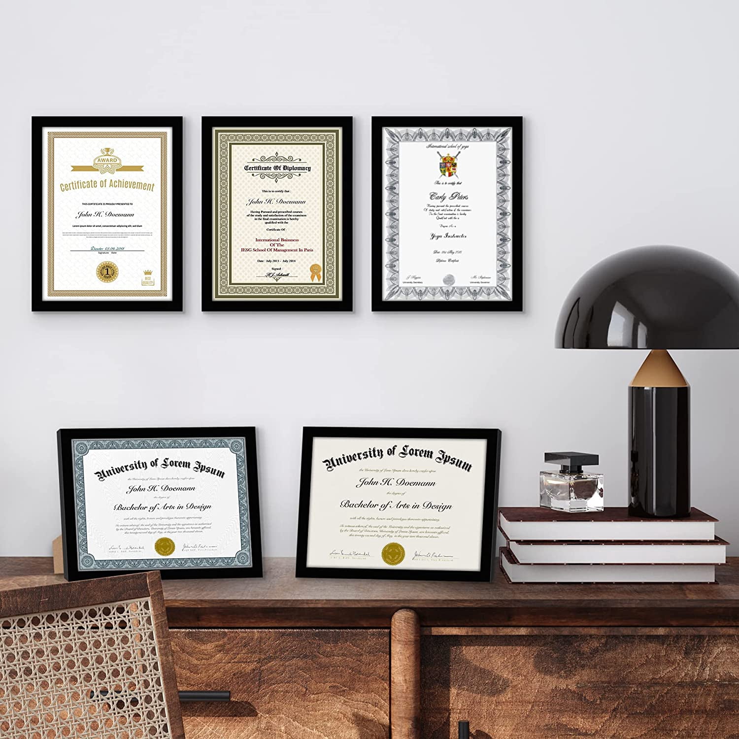 Americanflat 8.5x11 Picture Frame in Black - Set of 5 Frames - Displays 8.5X11" Certificates or Documents - with Plexiglass Cover, Sawtooth Hanger For Horizontal or Vertical Display