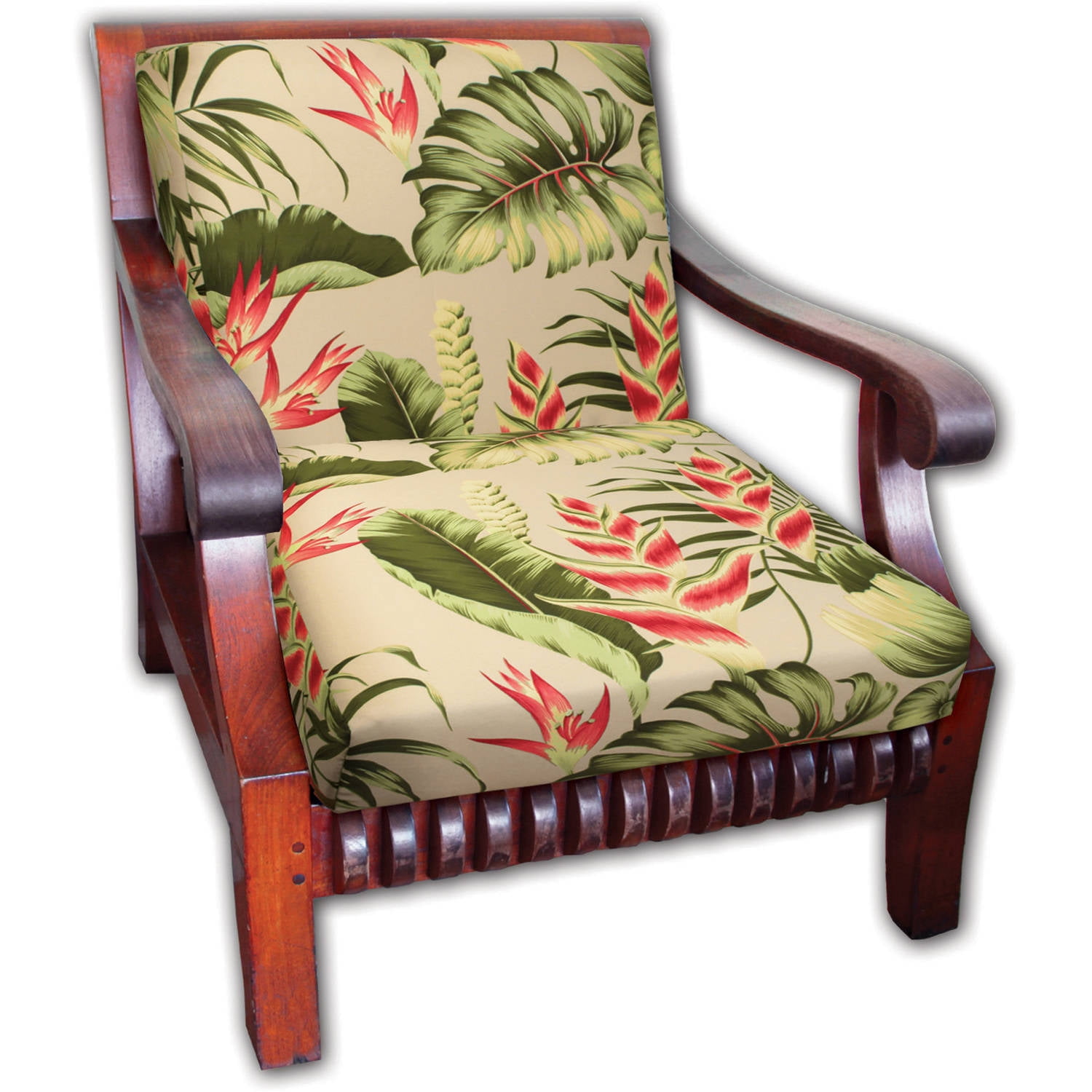 Hawaiian Koa Cushion Seat Cover 1 Pair Set in Heliconia Flower Design