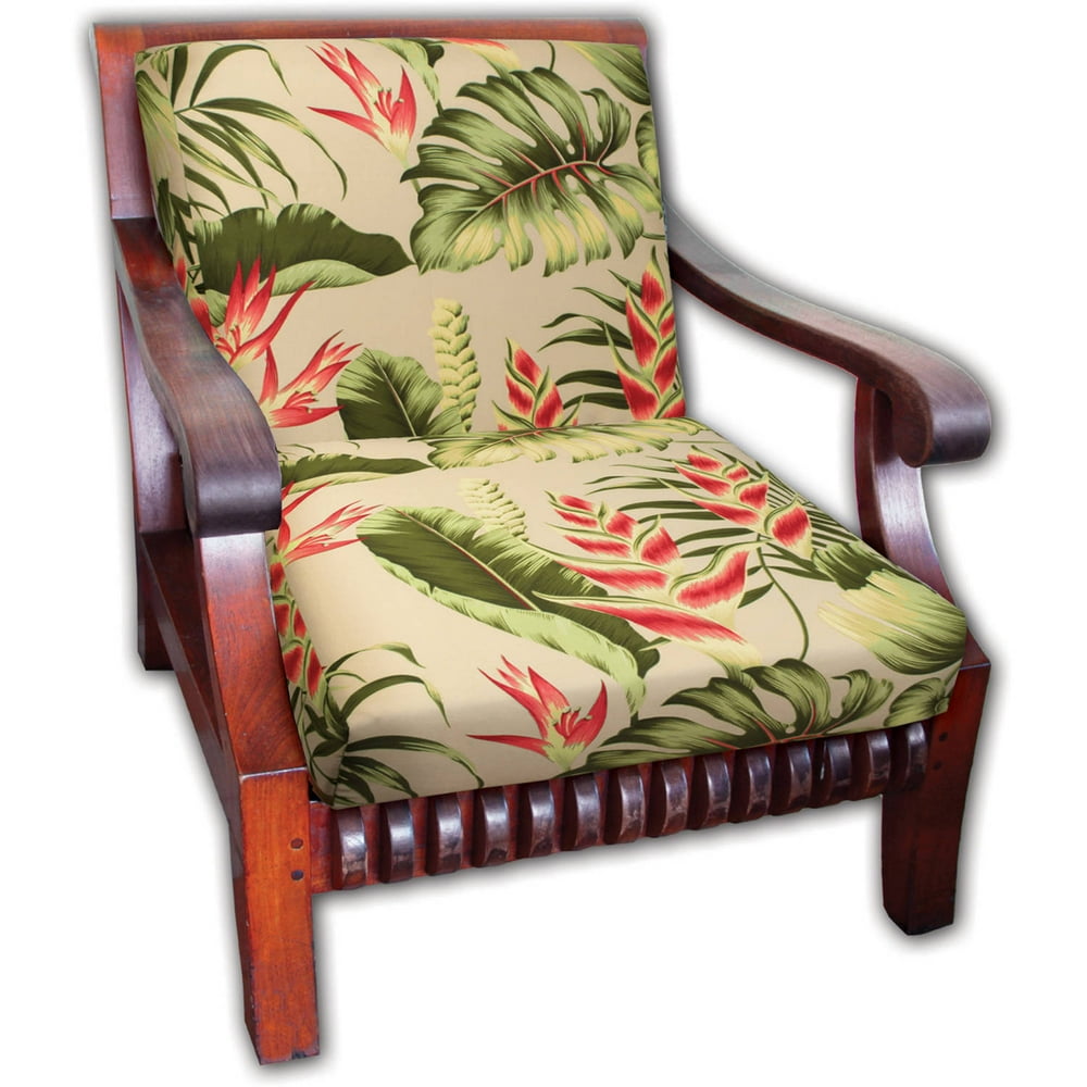 Hawaiian Koa Cushion Seat Cover 1 Pair Set in Heliconia Flower Design