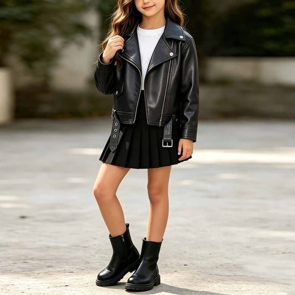 Ynynloco Kids Faux Leather Biker Jacket, Motorcycle Style with Lapel Collar Spring Fall Coat Bomber PU Soft Leather Jackets 1-10Y Years