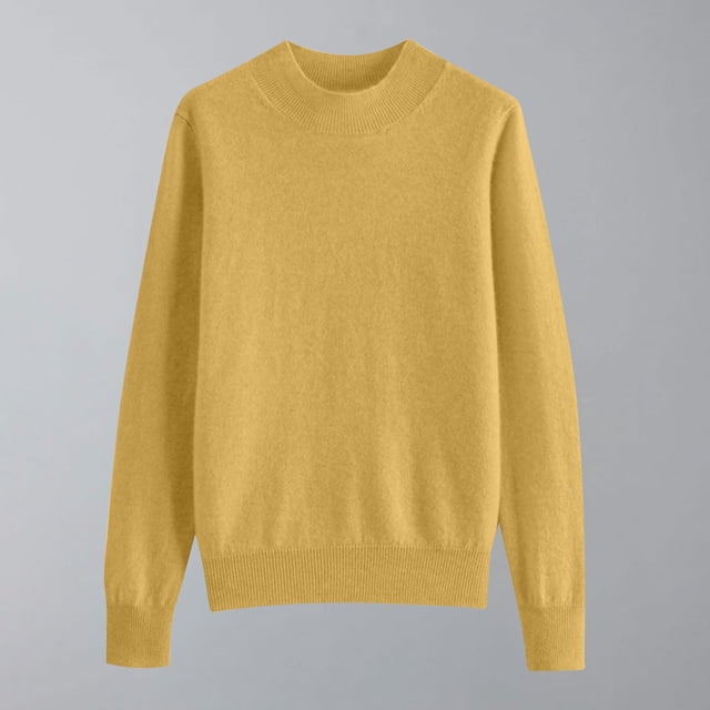 VgaVtl Cotton Ladies Sweaters Long Sleeve Womens Fall Sweaters 2025 Layering Relaxed Fit Yellow Knit Solid Color Sweaters