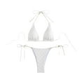 thumbnail image 2 of UPPADA Womens High Waisted Bikini Set Tie Knot High Rise Two Piece Swimsuits Bathing Suits V Neck Swimwear Drawstring Tummy Control Swimsuits Tie Back Elegant Summer Bathing Suit White,S, 2 of 5