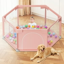 babyeap 50 Inch Baby Playpen,Fence Baby Play Yard for Indoors Outdoors,Hexagonal Toddler Playpen,Pink