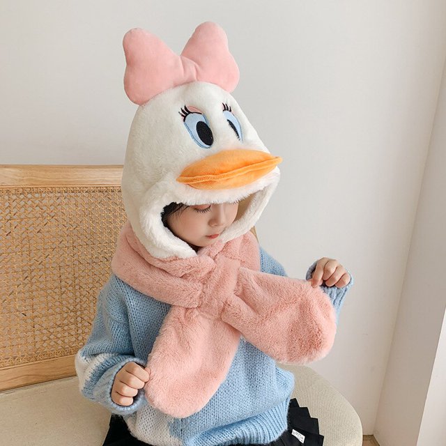 Disney-gorro de felpa de pato Donald para niños, bufanda de dibujos animados de una pieza, orejeras cálidas, lindo bebé engrosado, regalo a prueba de viento heqiyong LED