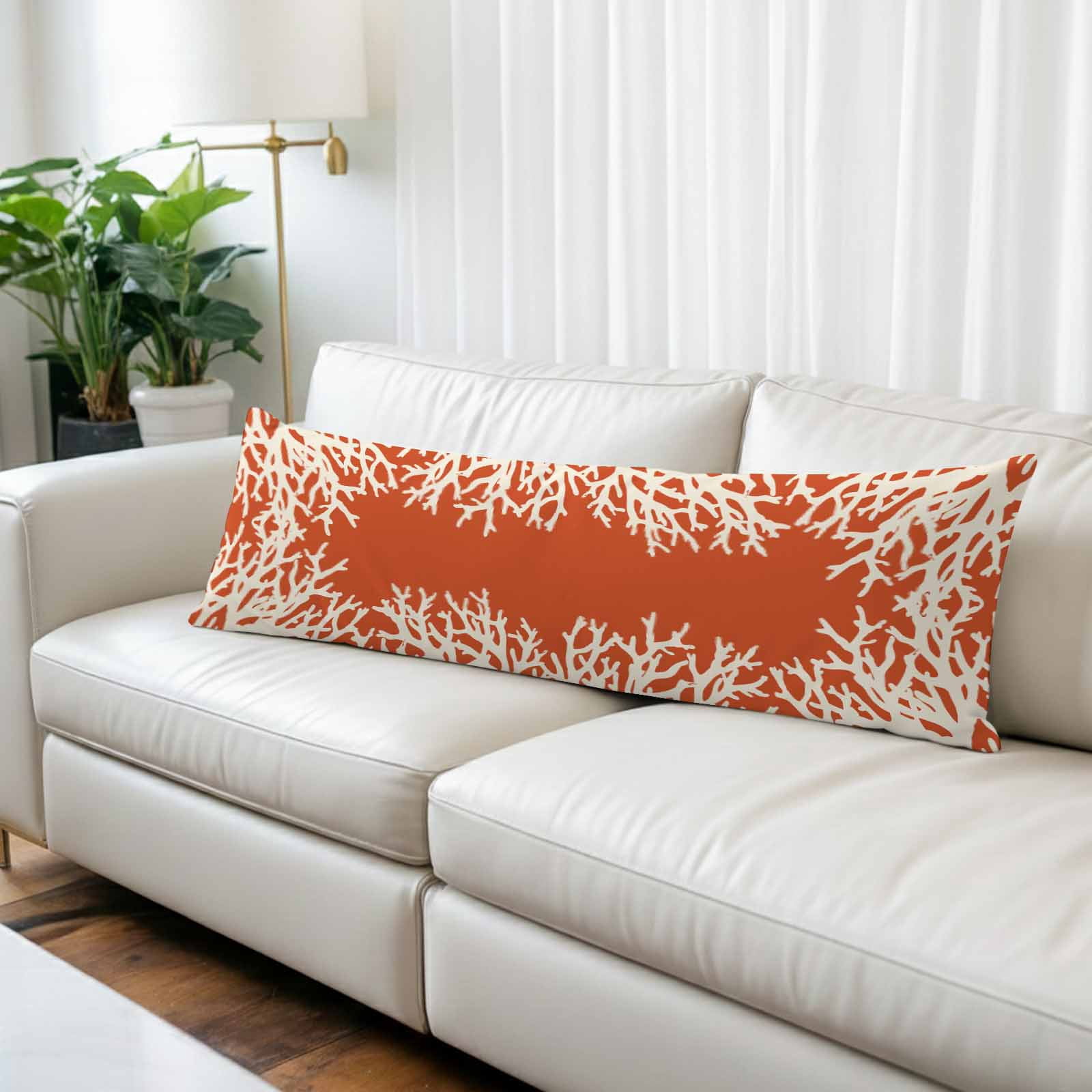 Coastal Coral Long Body Pillow Covers, Orange White Ocean Marine Nautical Beach Soft Throw Pillow Cases with Invisible Zipper, Decorative Pillowcase Pillows Protectors for Sofa Bed Couch 20"x60"