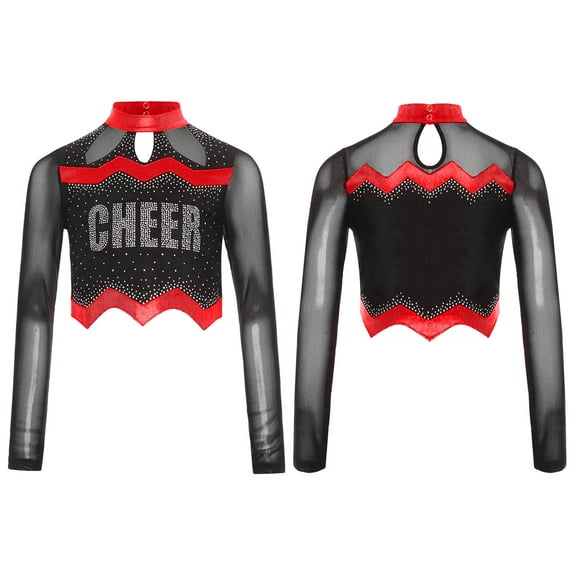 iiniim Girls Cheer Leader Team Uniform Ball Game Cheerleading Dance Long Sleeve Crop Top Red 12