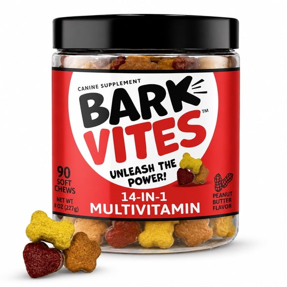 BarkVites 14-in-1 Dog Multivitamin Soft Chews - NASC Member | Turmeric, Quercetin & Omegas for Immunity, Skin & Coat, Energy - Peanut Butter, 90 Ct
