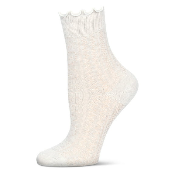 MeMoi Women's Heart Ruffle Cuff Pointelle Crew Socks - Womens - Female, 9-11, Pink Heather