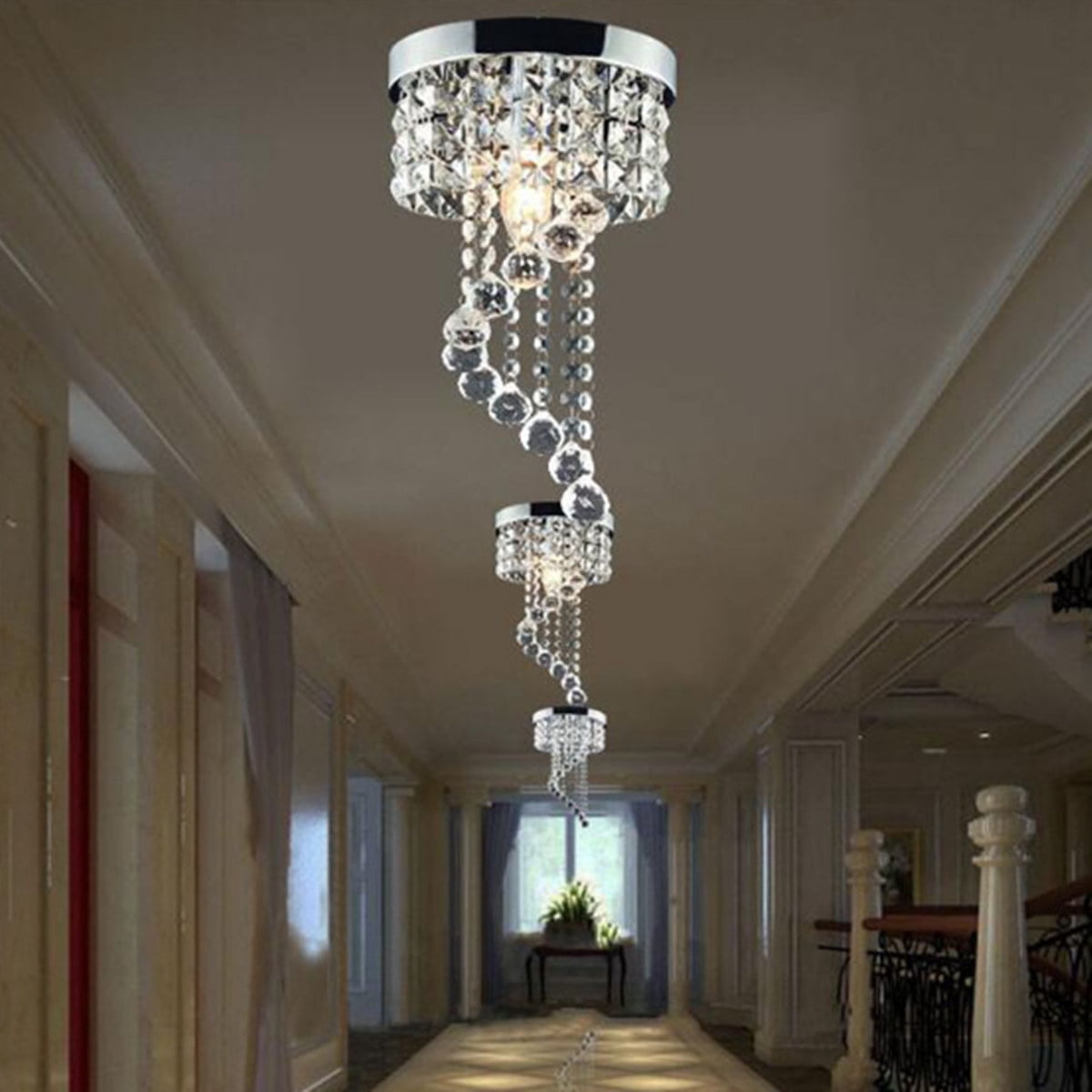 Round Flush Mount Ceiling Light Crystal 