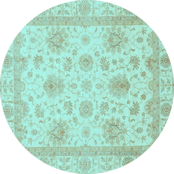 Ahgly Company Indoor Round Oriental Light Blue Modern Area Rugs, 4' Round